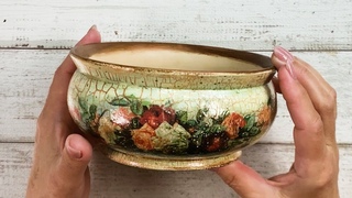 Декор вазы,  кракелюр , декупаж. Vase decor, craquelure.