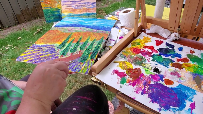 Lavender fields in Provence, France, 3 D painting for interior. Artist Natalia