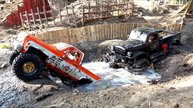 Two Trucks Compete on a Large Backyard Scale Trail Park, RC