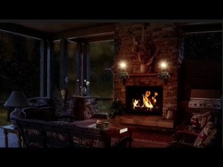 FIRE & RAIN Sleep Meditation Relaxation Cabin Study Stress Relief Fireplace Ambience Crackling Log